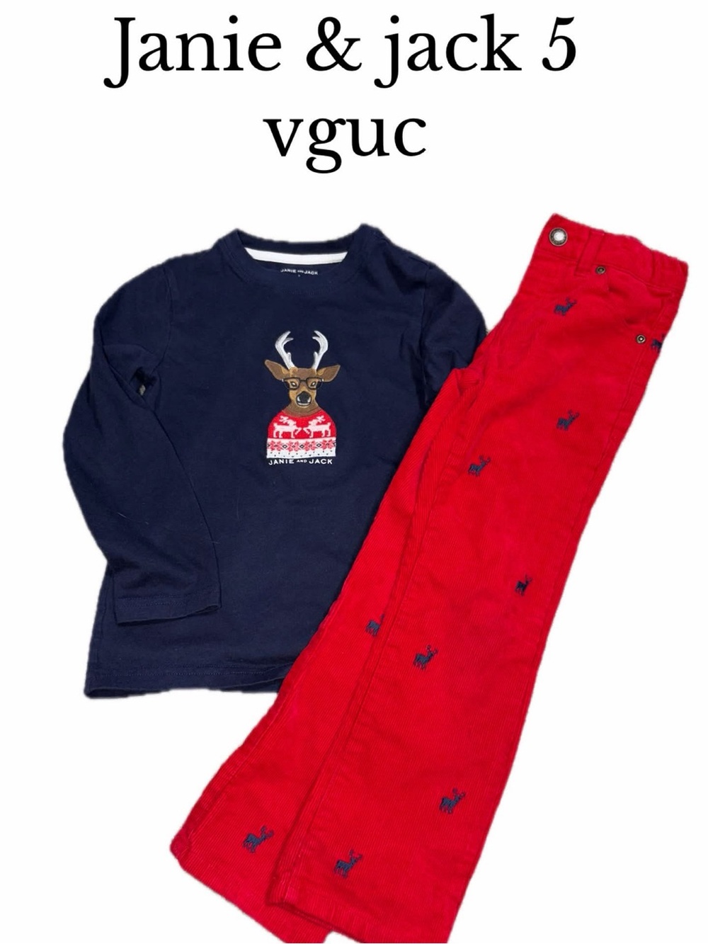 Janie and jack size 5 reindeer pants and shirt
